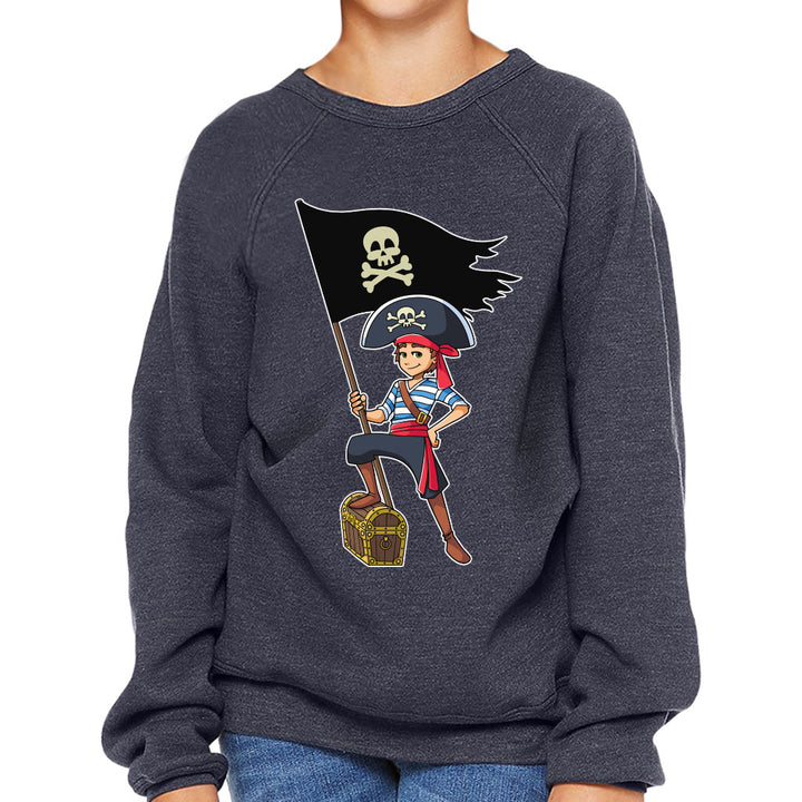 Cool Pirate Kids' Raglan Sweatshirt - Sea Themed Sponge Fleece Sweatshirt - Cartoon Sweatshirt