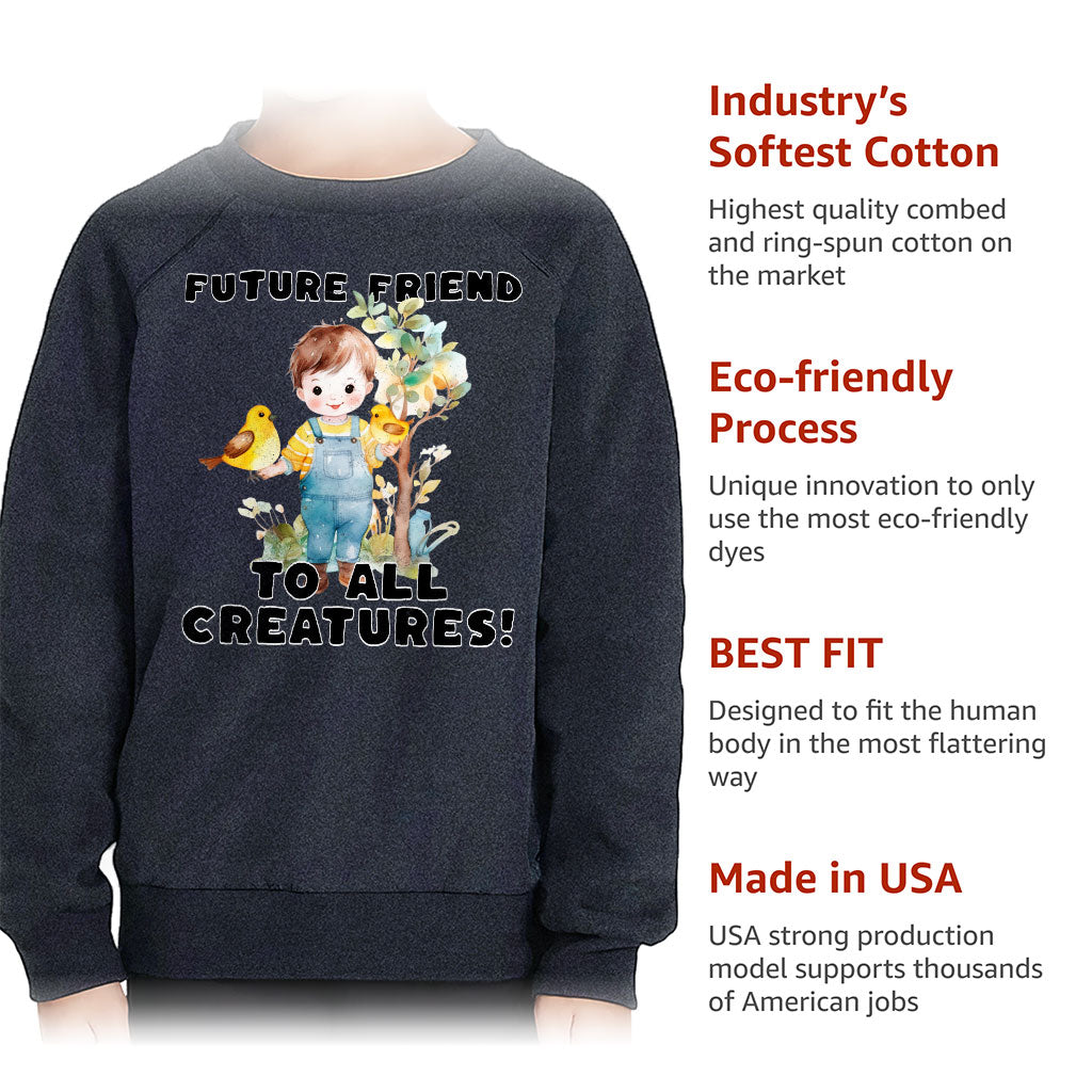 Future Friend for All Creatures Toddler Raglan Sweatshirt - Cute Sponge Fleece Sweatshirt - Colorful Kids' Sweatshirt