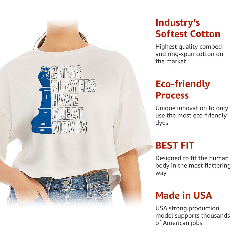 Chess Players Women's Crop Tee Shirt - Cool Design Cropped T-Shirt - Word Design Crop Top