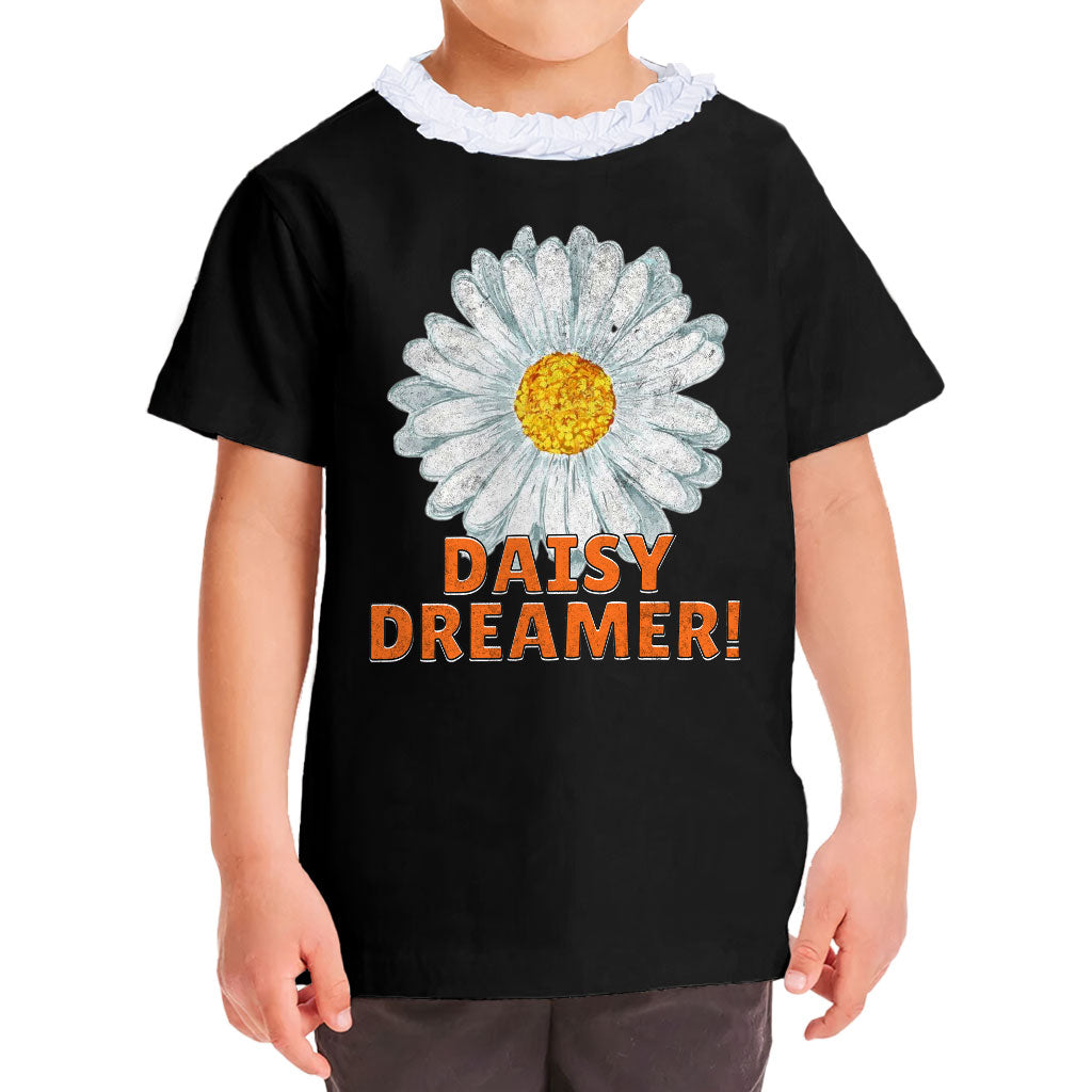 Daisy Dreamer Girls' Ruffle Neck T-Shirt - Minimalistic Toddler T-Shirt - Printed Ruffle Neck Tee