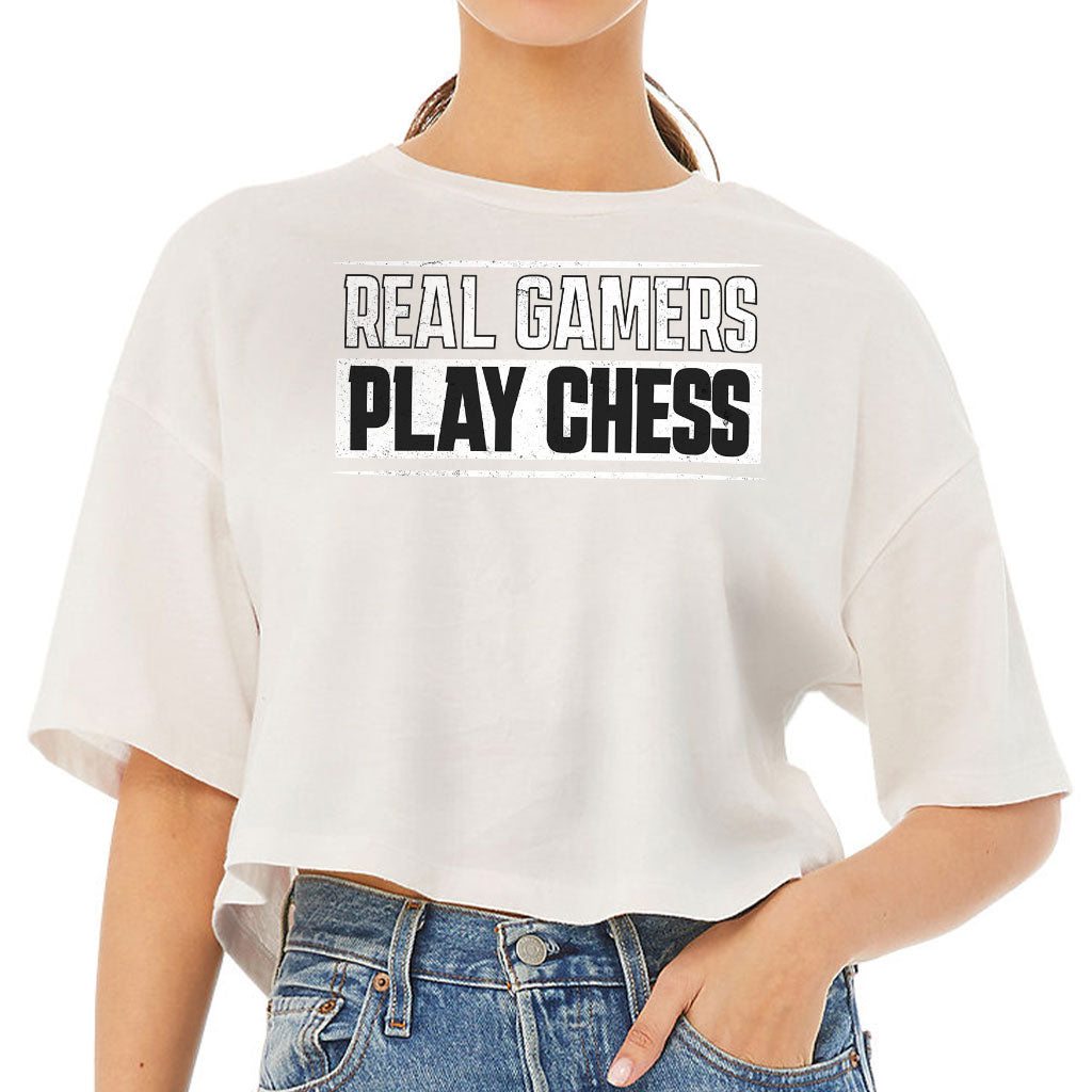 Real Gamers Women's Crop Tee Shirt - Word Graphic Cropped T-Shirt - Graphic Crop Top