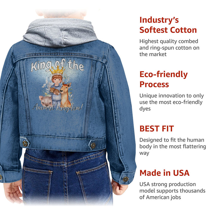 King Of the Animal Kingdom Toddler Hooded Denim Jacket - Cool Jean Jacket - Graphic Denim Jacket for Kids