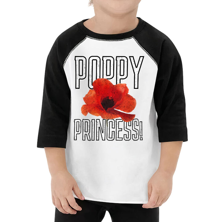 Poppy Princess Toddler Baseball T-Shirt - Cute 3/4 Sleeve T-Shirt - Themed Kids' Baseball Tee