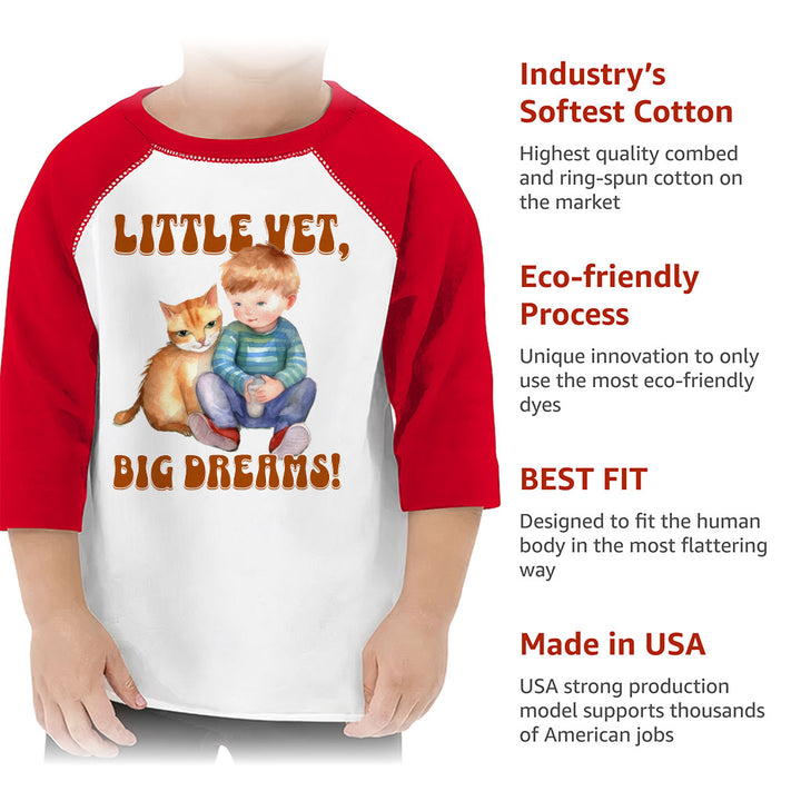 Little Vet Big Dream Toddler Baseball T-Shirt - Cat 3/4 Sleeve T-Shirt - Animal Lover Kids' Baseball Tee