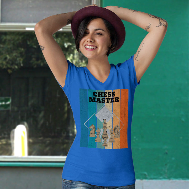 Chess Master Women's V-Neck T-Shirt - Board Game V-Neck Tee - Art T-Shirt