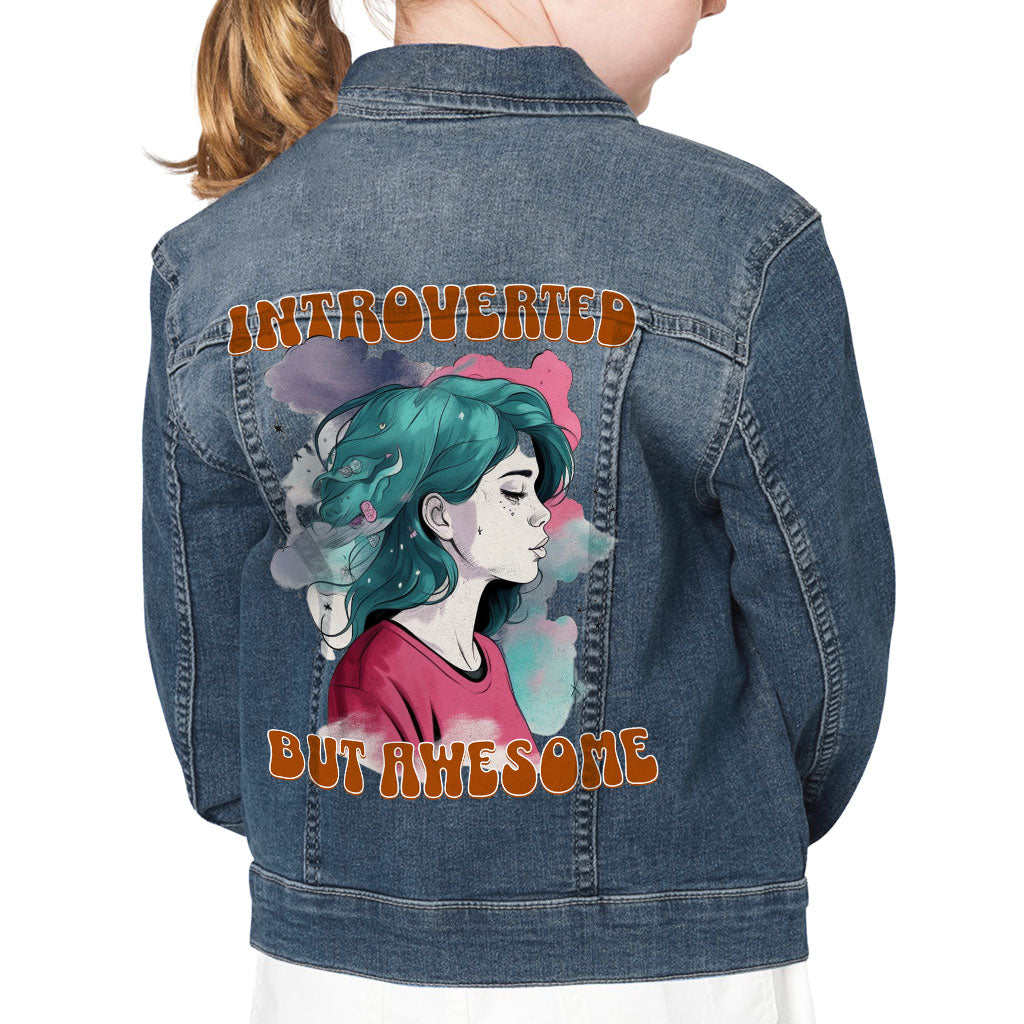 Introverted but Awesome Kids' Denim Jacket - Watercolor Jean Jacket - Graphic Denim Jacket for Kids