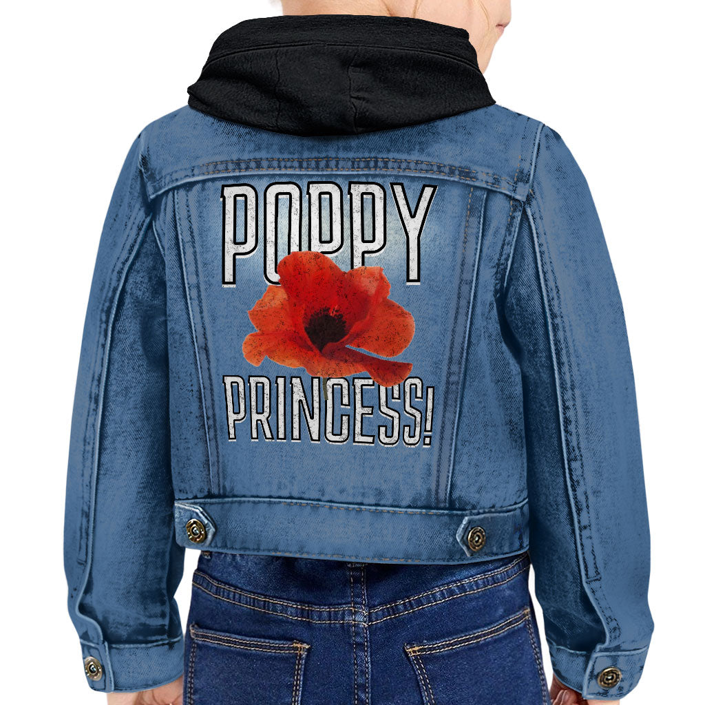 Poppy Princess Toddler Hooded Denim Jacket - Cute Jean Jacket - Themed Denim Jacket for Kids