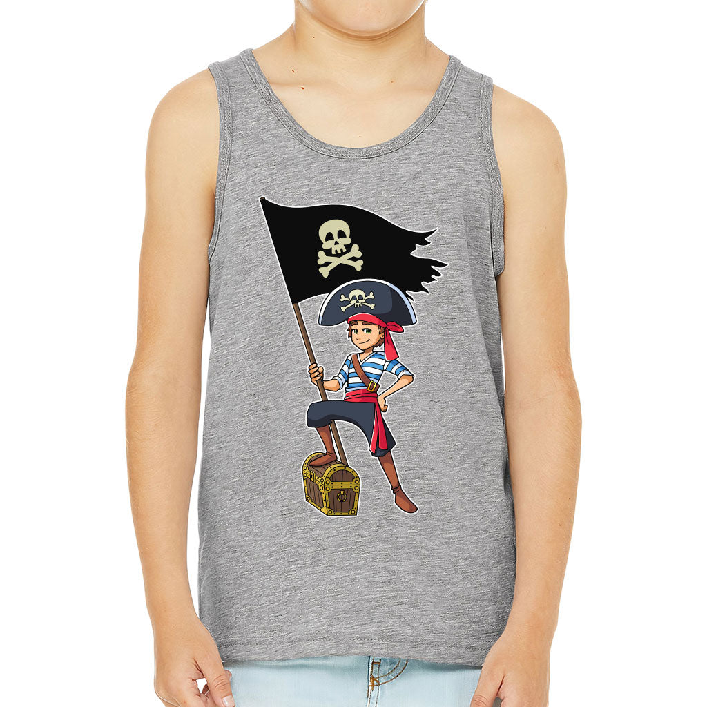 Cool Pirate Kids' Jersey Tank - Sea Themed Sleeveless T-Shirt - Cartoon Kids' Tank Top