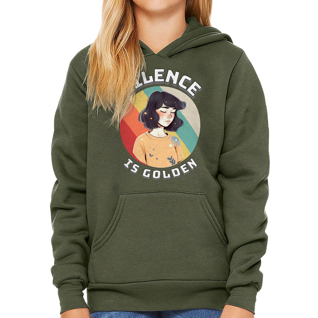 Silence Is Golden Kids' Sponge Fleece Hoodie - Girl Print Kids' Hoodie - Colorful Hoodie for Kids