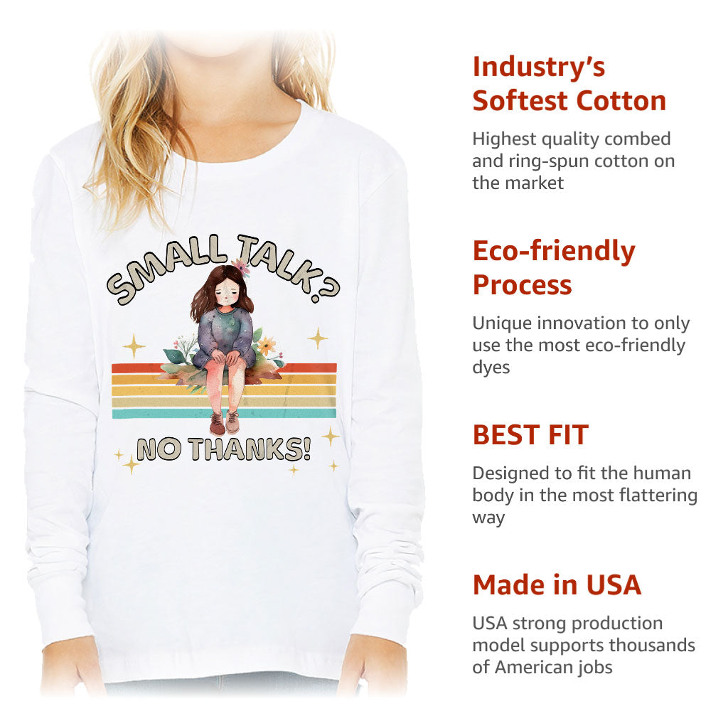 No Small Talk Kids' Long Sleeve T-Shirt - Shy Girl T-Shirt - Art Long Sleeve Tee