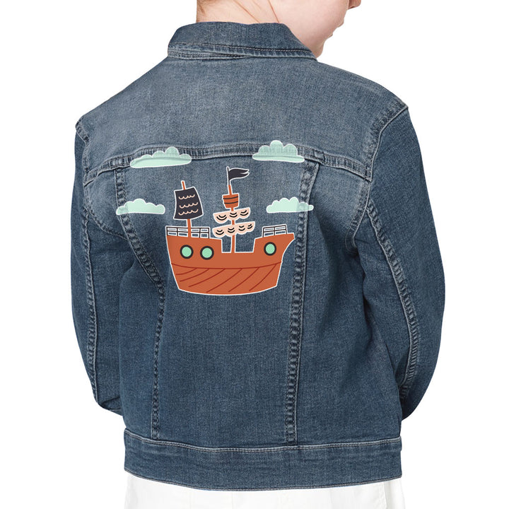 Pirate Ship Kids' Denim Jacket - Themed Jean Jacket - Bright Art Denim Jacket for Kids