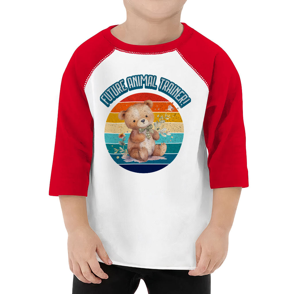 Future Animal Trainer Toddler Baseball T-Shirt - Teddy Bear 3/4 Sleeve T-Shirt - Printed Kids' Baseball Tee