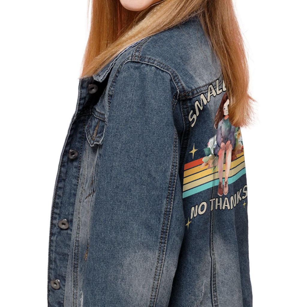 No Small Talk Kids' Denim Jacket - Shy Girl Jean Jacket - Art Denim Jacket for Kids