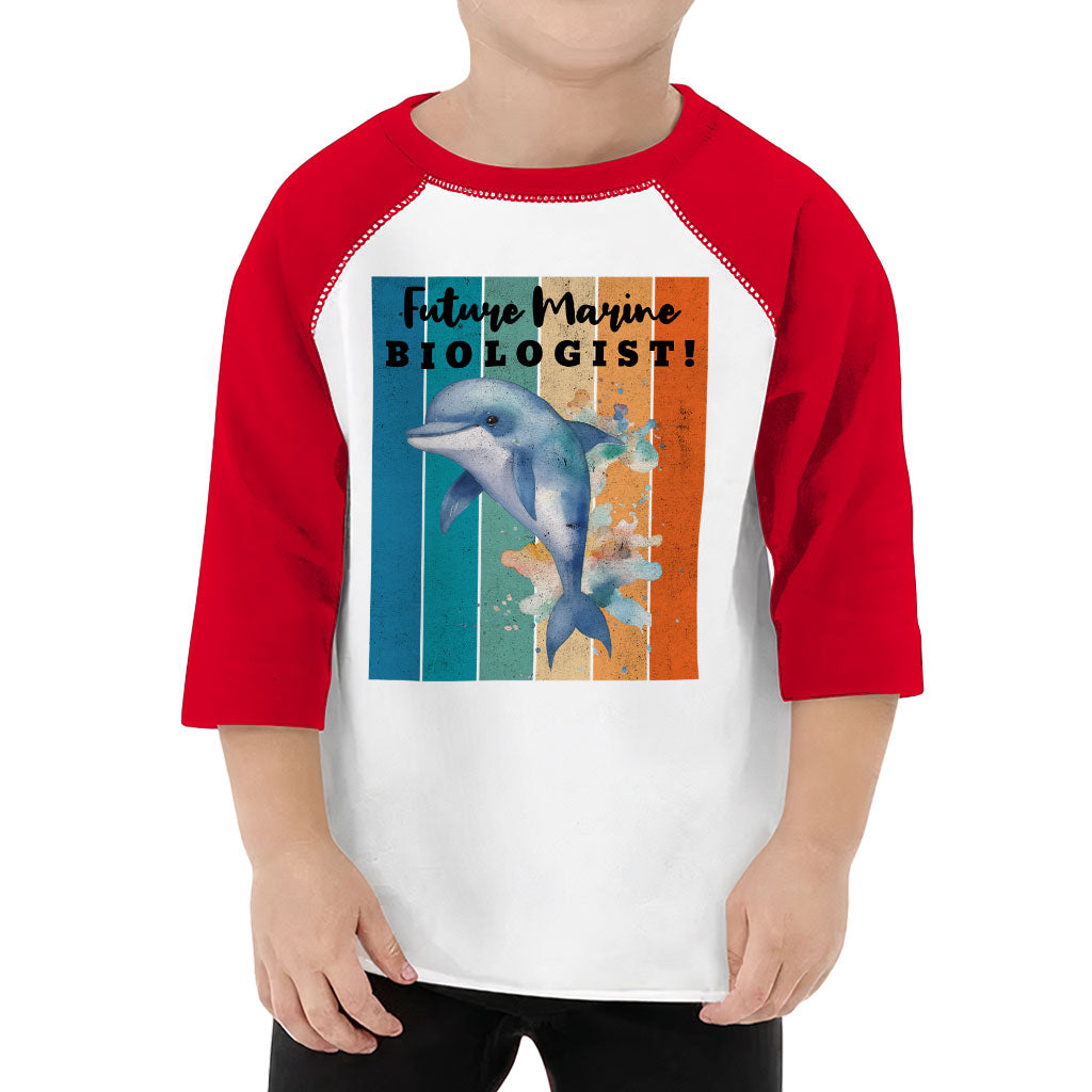 Future Marine Biologist Toddler Baseball T-Shirt - Dolphin 3/4 Sleeve T-Shirt - Printed Kids' Baseball Tee