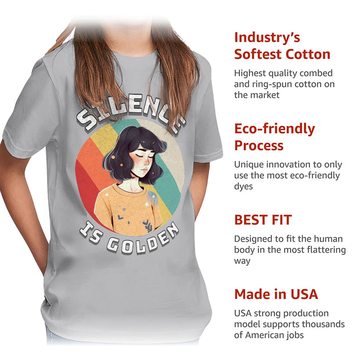 Silence Is Golden Kids' Classic Fit T-Shirt - Girl Print T-Shirt - Colorful Classic Fit Tee