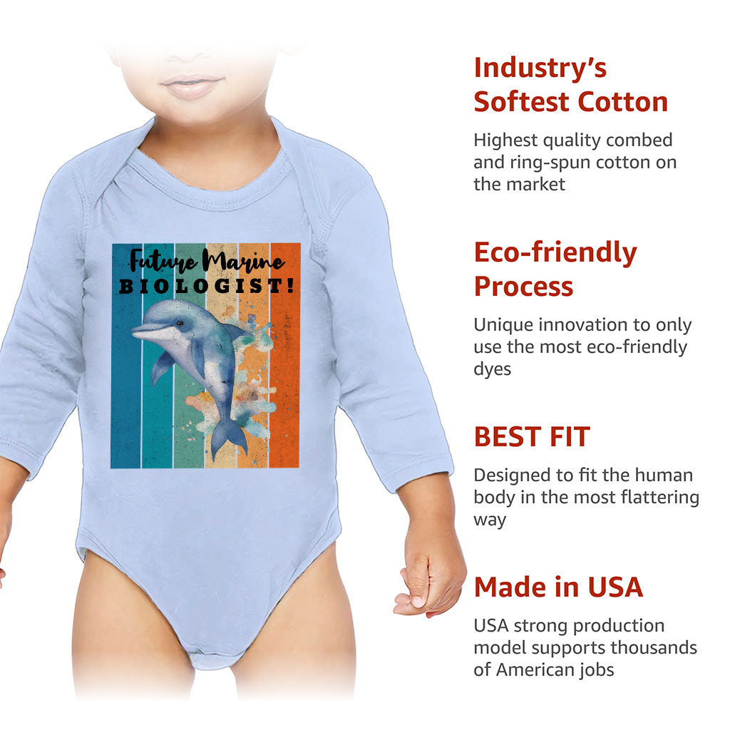 Future Marine Biologist Baby Long Sleeve Onesie - Dolphin Baby Long Sleeve Bodysuit - Printed Baby One-Piece