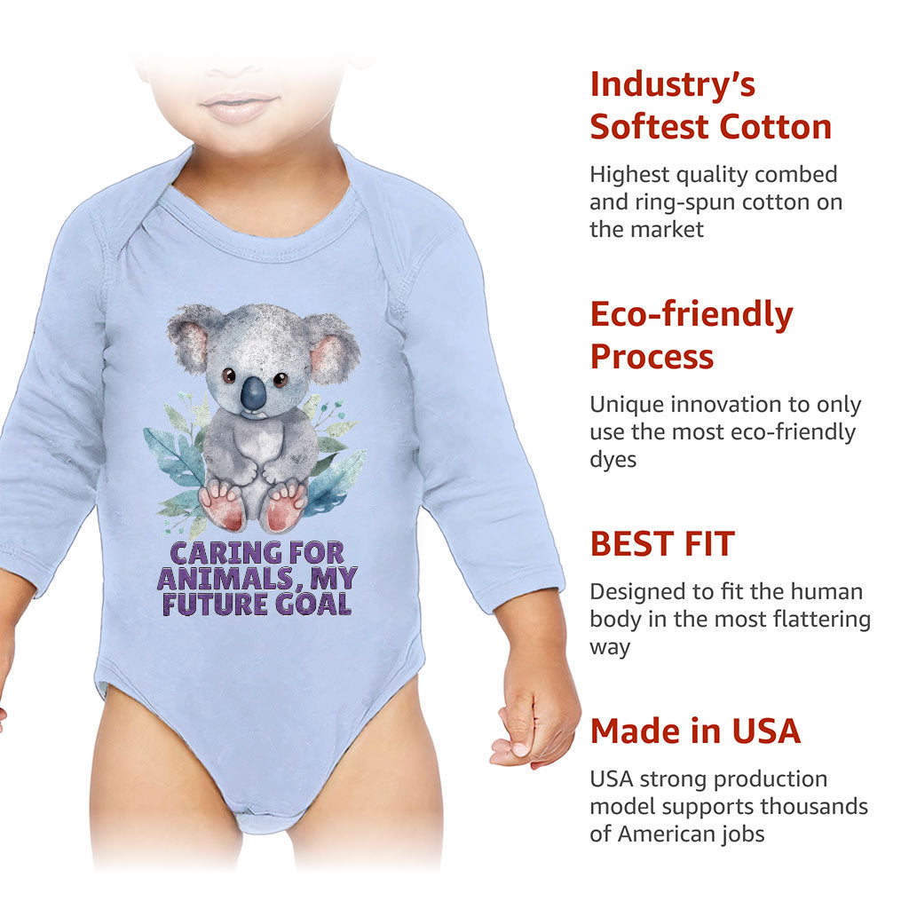 Caring for Animals Baby Long Sleeve Onesie - Coala Baby Long Sleeve Bodysuit - Cute Baby One-Piece