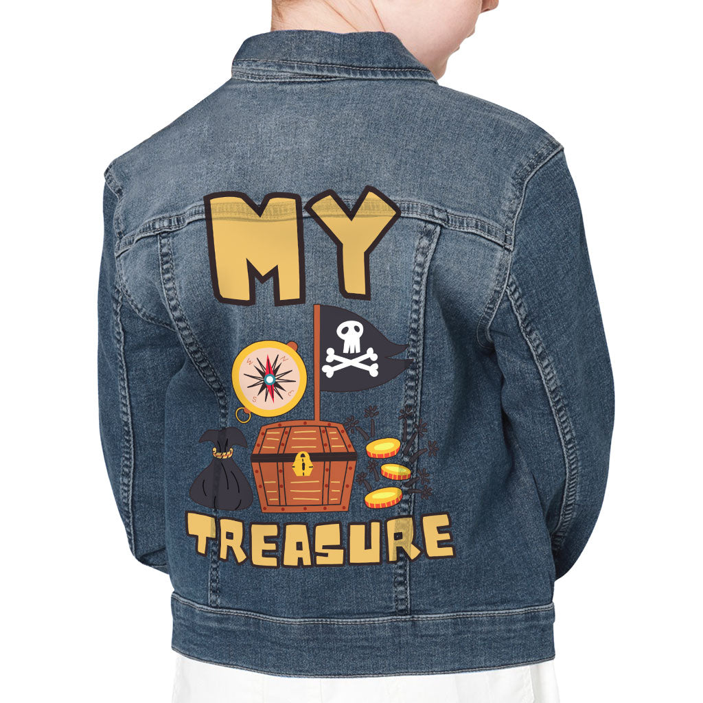 My Treasure Kids' Denim Jacket - Pirate Design Jean Jacket - Colorful Denim Jacket for Kids