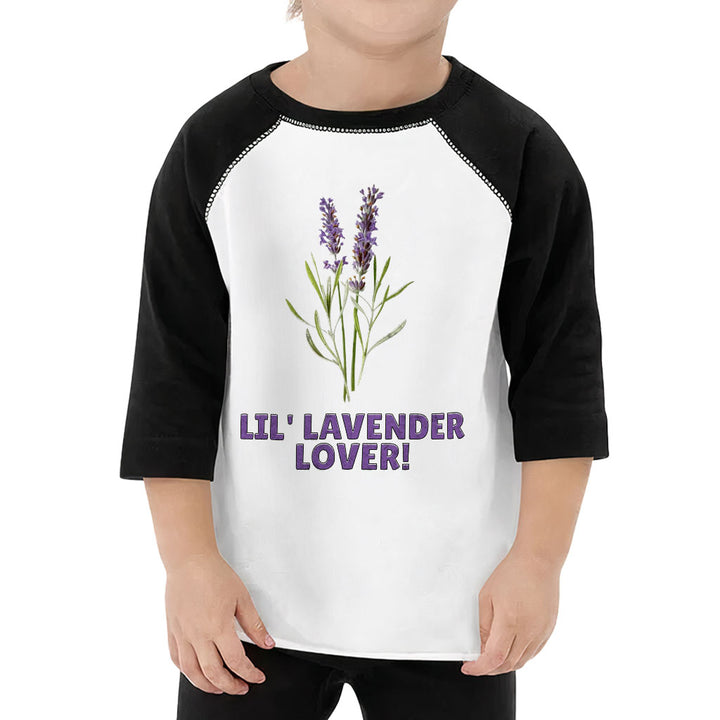 Lil' Lavender Lover Toddler Baseball T-Shirt - Flower Themed 3/4 Sleeve T-Shirt - Graphic Kids' Baseball Tee