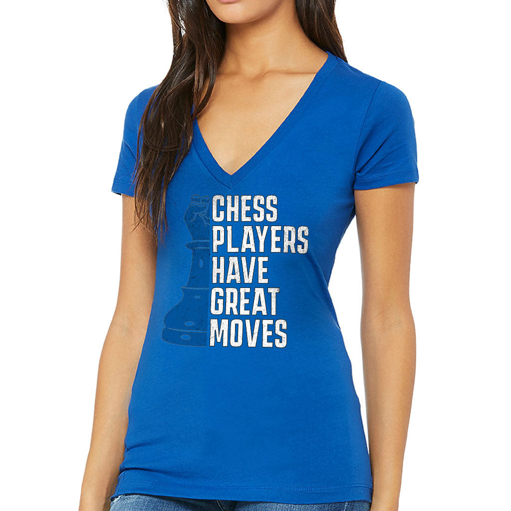 Chess Players Women's V-Neck T-Shirt - Cool Design V-Neck Tee - Word Design T-Shirt