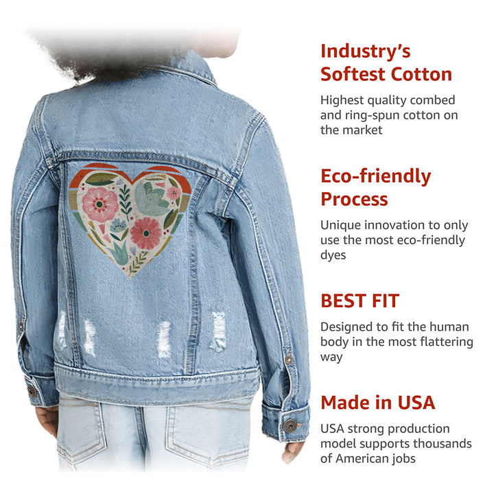 Flower Heart Toddler Denim Jacket - Colorful Jean Jacket - Printed Denim Jacket for Kids