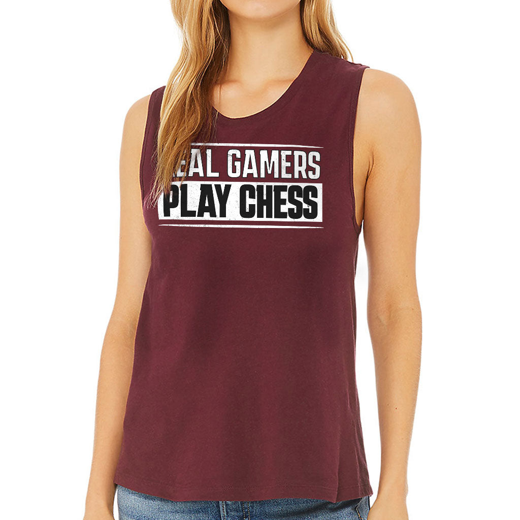 Real Gamers Women's Muscle Tank - Word Graphic Tank Top - Graphic Workout Tank