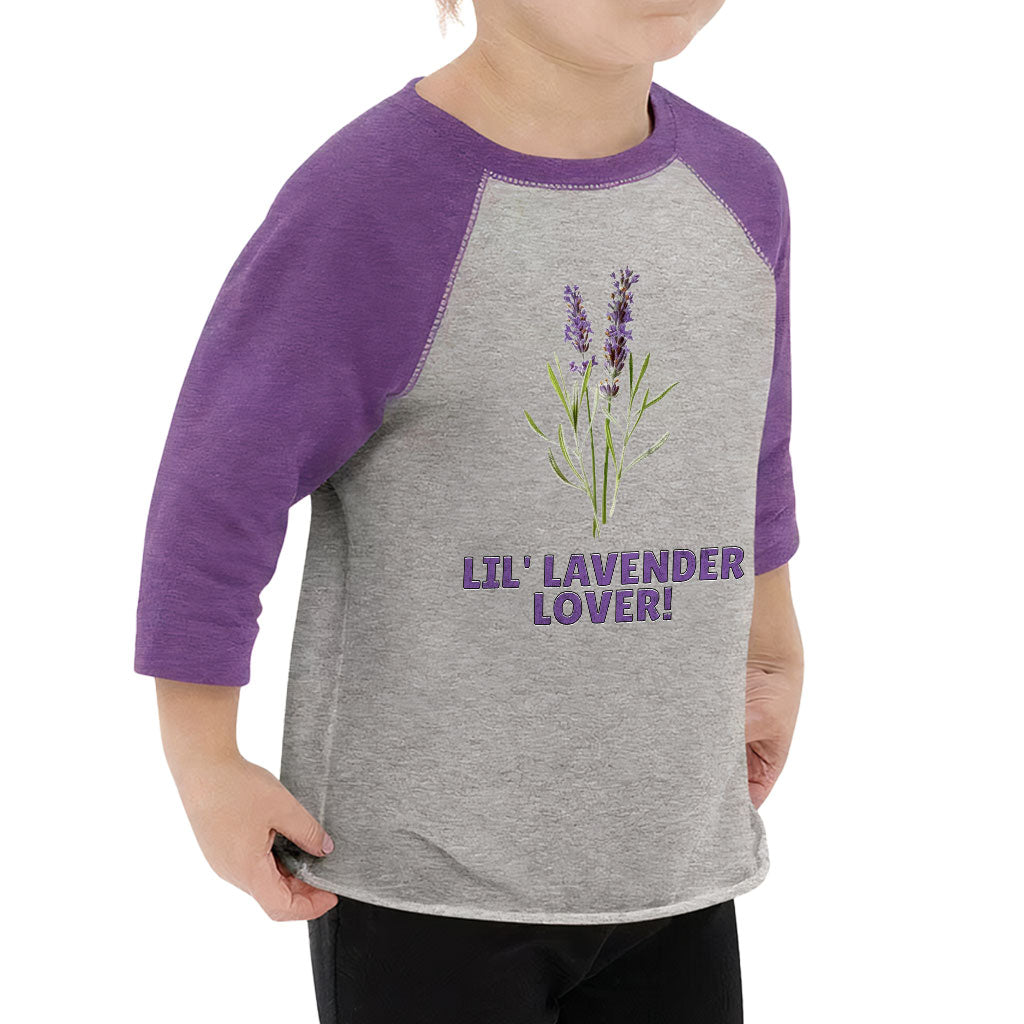 Lil' Lavender Lover Toddler Baseball T-Shirt - Flower Themed 3/4 Sleeve T-Shirt - Graphic Kids' Baseball Tee