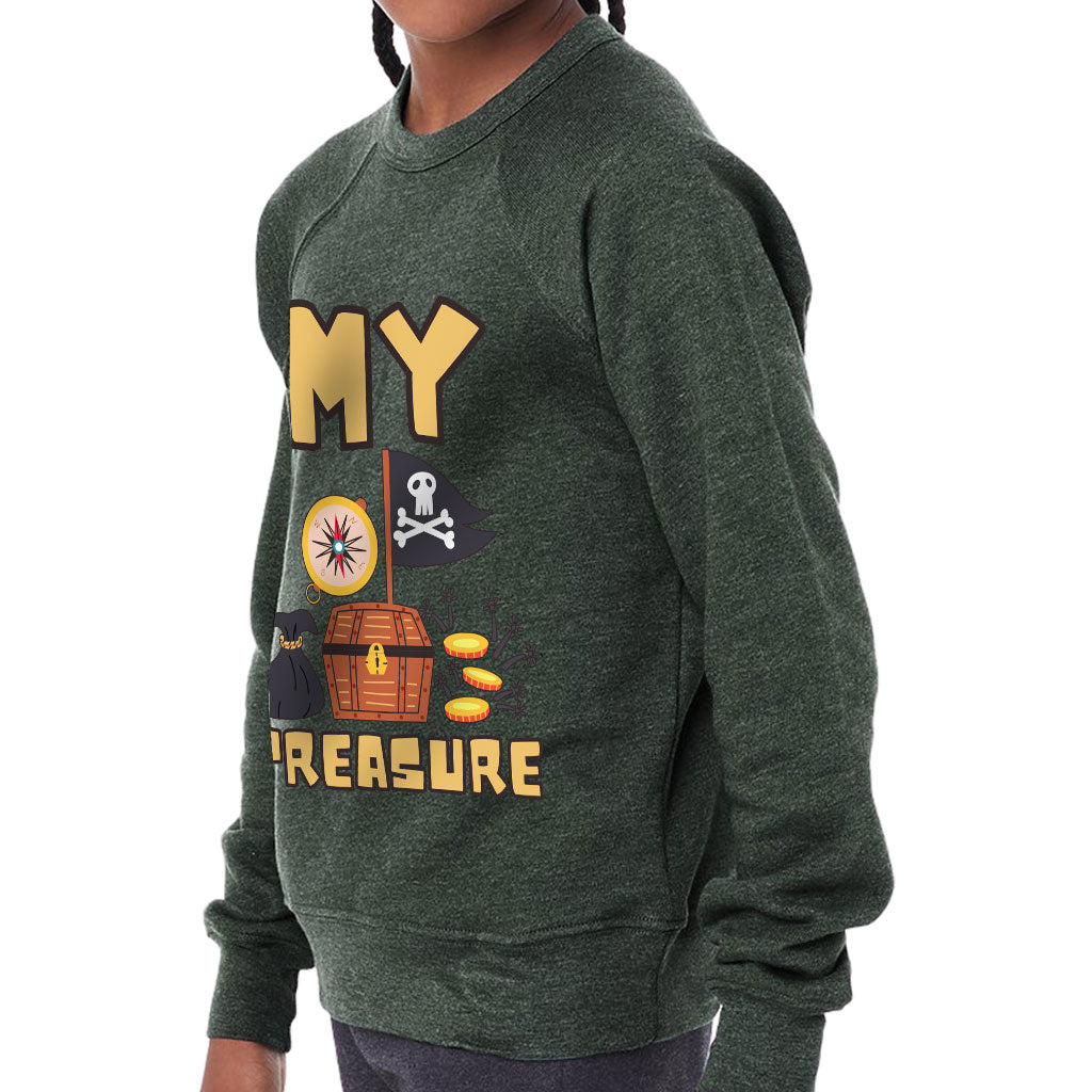 My Treasure Kids' Raglan Sweatshirt - Pirate Design Sponge Fleece Sweatshirt - Colorful Sweatshirt