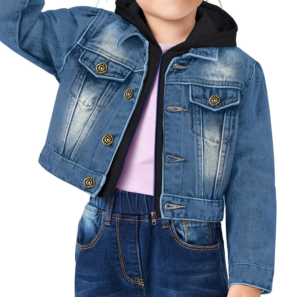 Rosebud Rebel Toddler Hooded Denim Jacket - Cute Jean Jacket - Flower Themed Denim Jacket for Kids