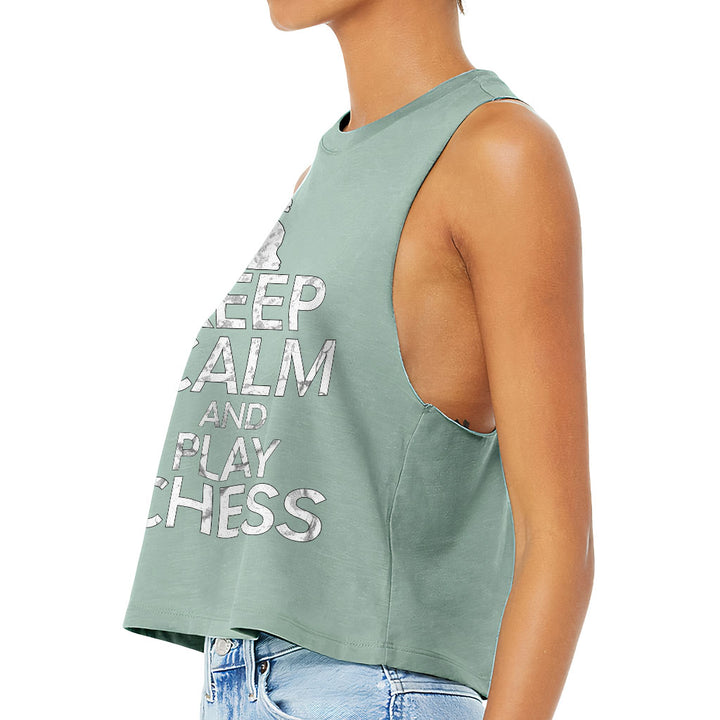 Keep Calm and Play Chess Racerback Cropped Tank - Cool Saying Women's Tank - Graphic Tank Top