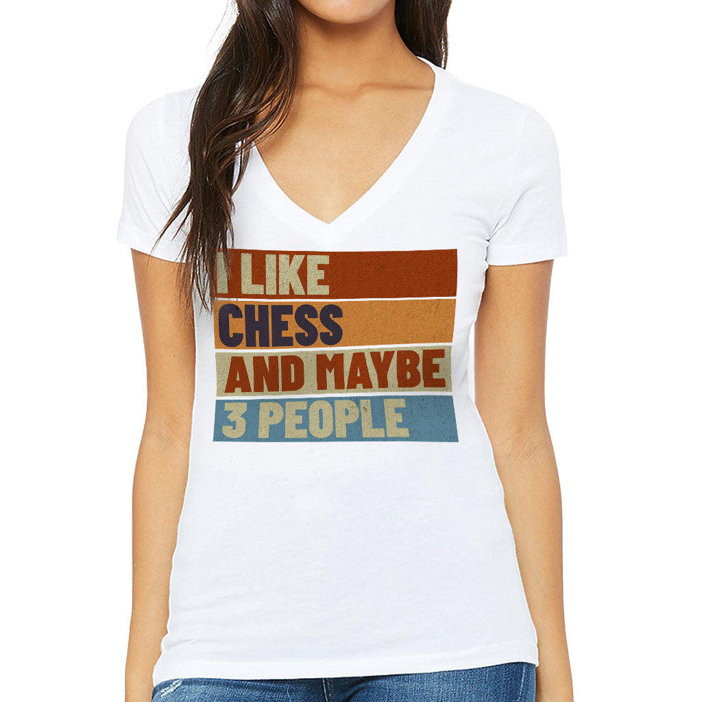 I Like Chess Women's V-Neck T-Shirt - Colorful V-Neck Tee - Art T-Shirt