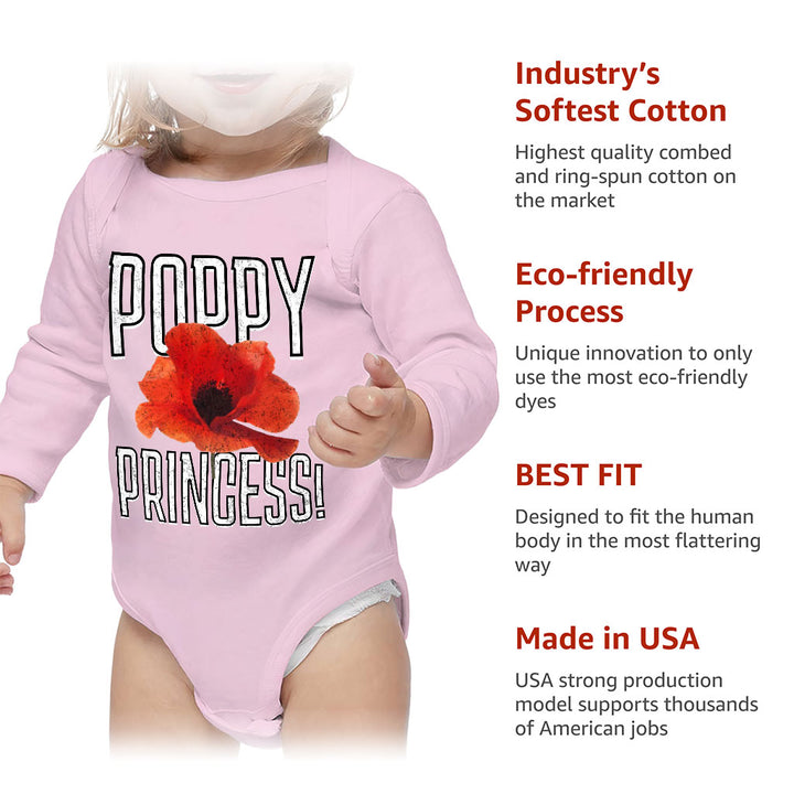 Poppy Princess Baby Long Sleeve Onesie - Cute Baby Long Sleeve Bodysuit - Themed Baby One-Piece