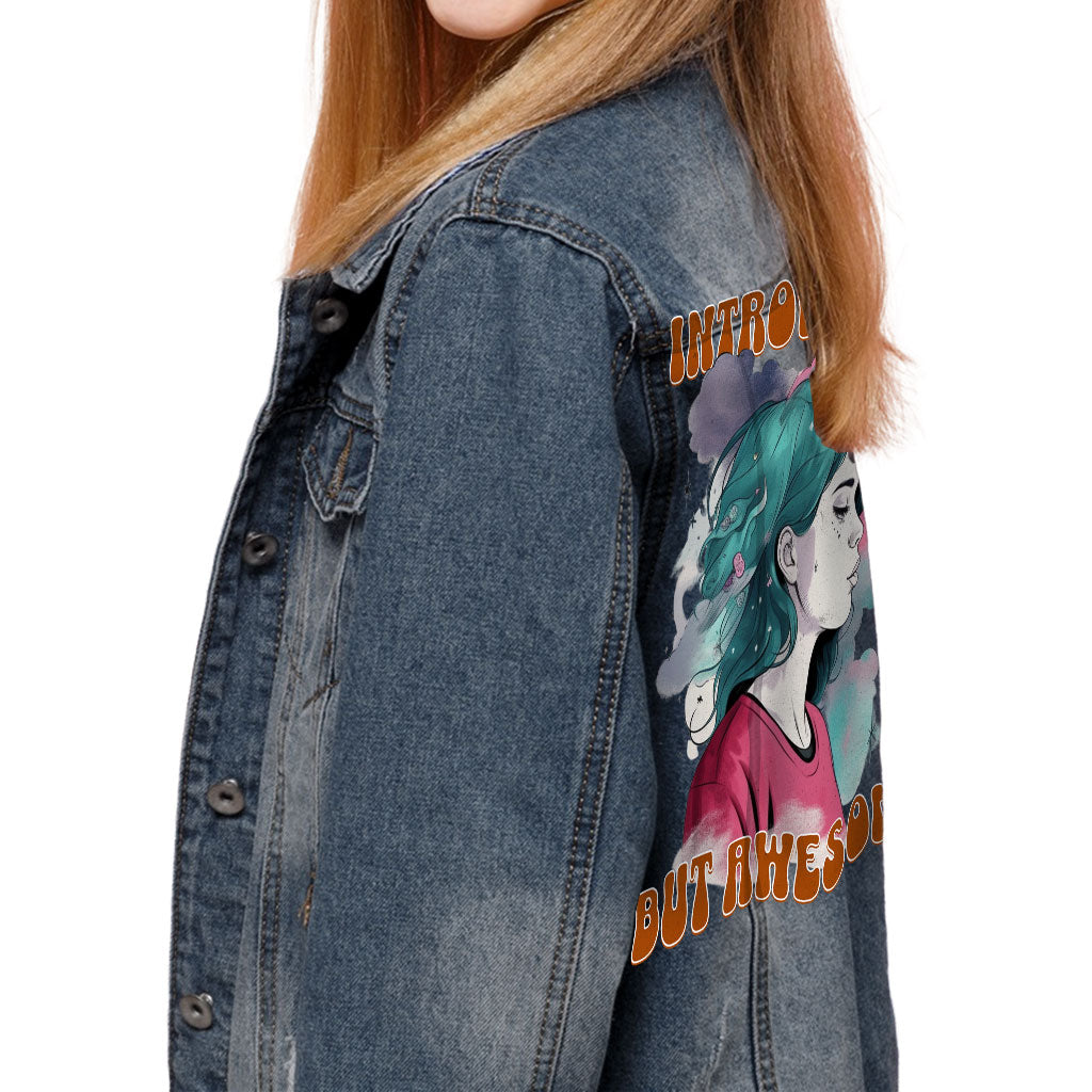 Introverted but Awesome Kids' Denim Jacket - Watercolor Jean Jacket - Graphic Denim Jacket for Kids