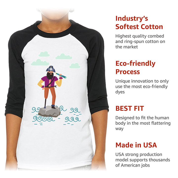 Cute Pirate Kids' Baseball T-Shirt - Flag 3/4 Sleeve T-Shirt - Graphic Baseball Tee