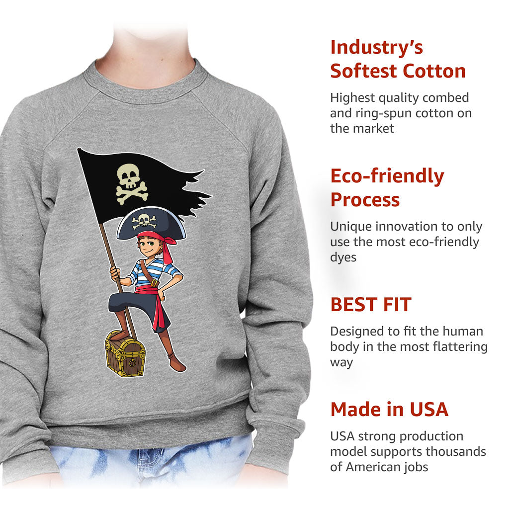 Cool Pirate Kids' Raglan Sweatshirt - Sea Themed Sponge Fleece Sweatshirt - Cartoon Sweatshirt