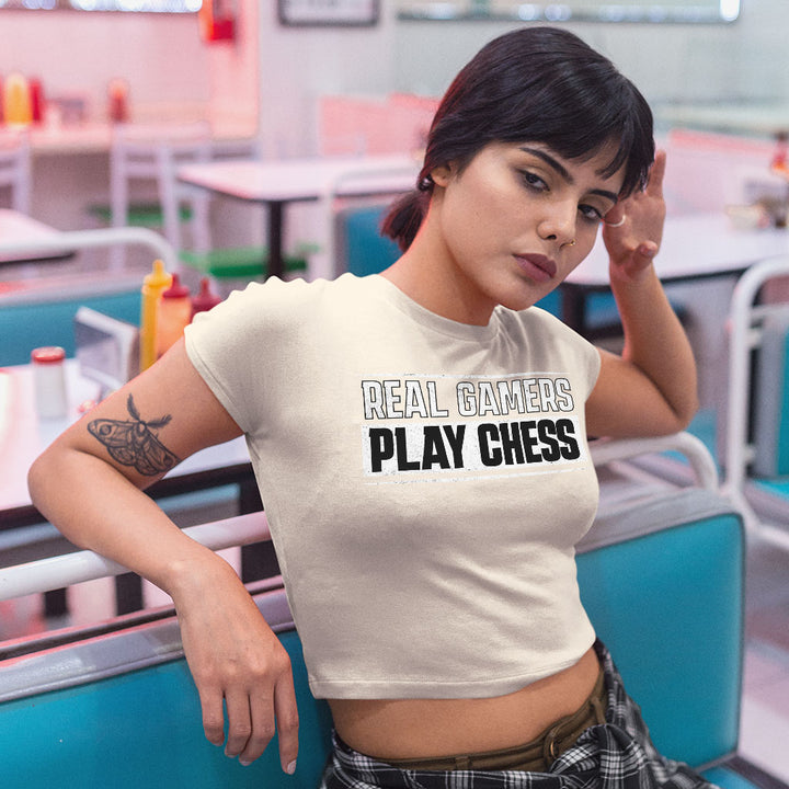 Real Gamers Women's Crop Tee Shirt - Word Graphic Cropped T-Shirt - Graphic Crop Top