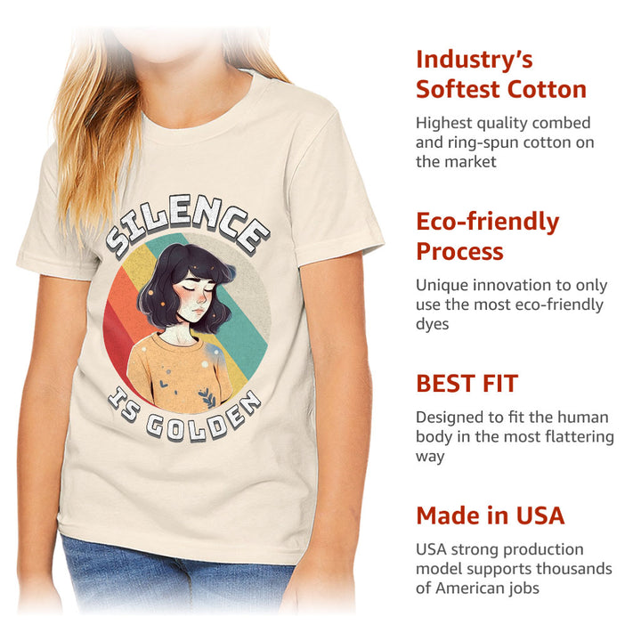 Silence Is Golden Kids' T-Shirt - Girl Print T-Shirt - Colorful Tee Shirt for Kids