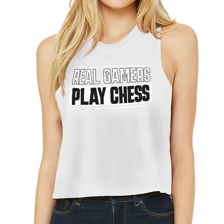 Real Gamers Racerback Cropped Tank - Word Graphic Women's Tank - Graphic Tank Top