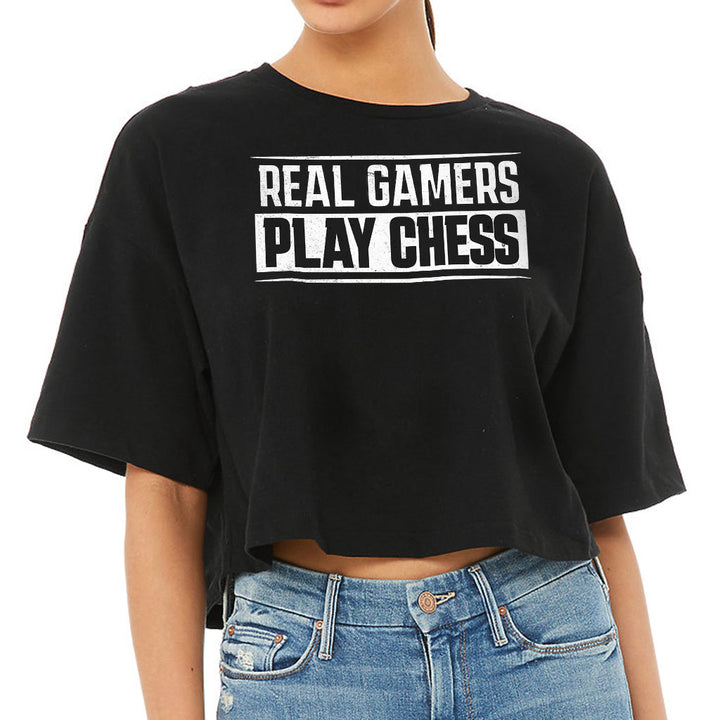 Real Gamers Women's Crop Tee Shirt - Word Graphic Cropped T-Shirt - Graphic Crop Top