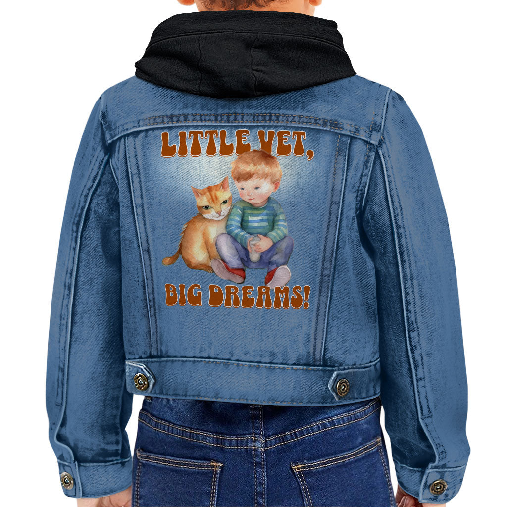 Little Vet Big Dream Toddler Hooded Denim Jacket - Cat Jean Jacket - Animal Lover Denim Jacket for Kids