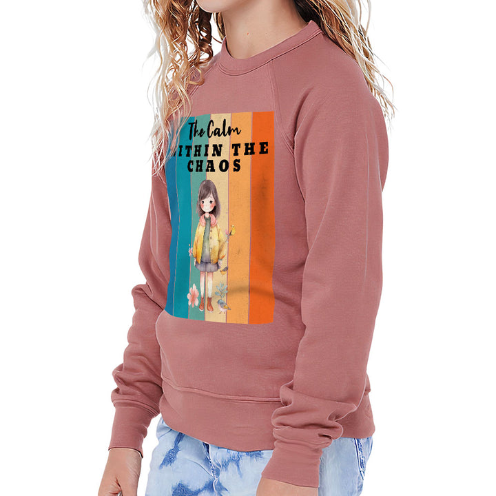 The Calm Within the Chaos Kids' Raglan Sweatshirt - Flower Girl Sponge Fleece Sweatshirt - Art Sweatshirt