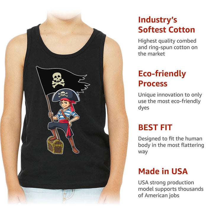 Cool Pirate Kids' Jersey Tank - Sea Themed Sleeveless T-Shirt - Cartoon Kids' Tank Top