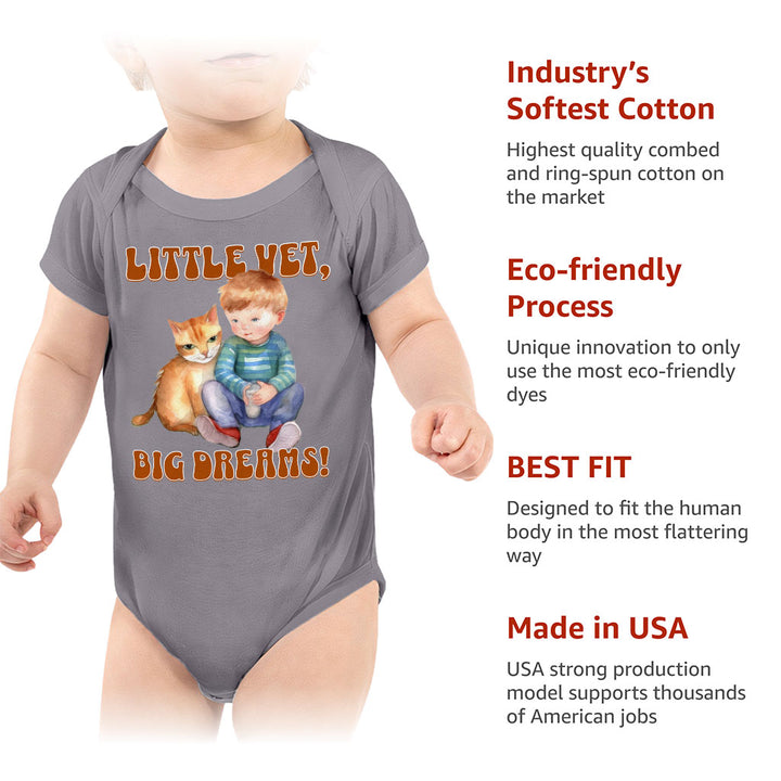 Little Vet Big Dream Baby Jersey Onesie - Cat Baby Bodysuit - Animal Lover Baby One-Piece