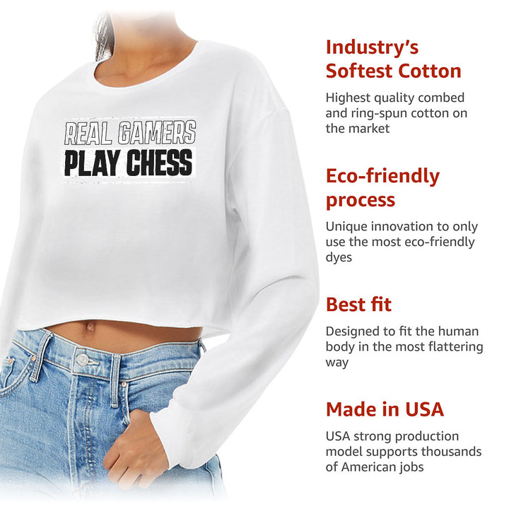 Real Gamers Cropped Long Sleeve T-Shirt - Word Graphic Women's T-Shirt - Graphic Long Sleeve Tee