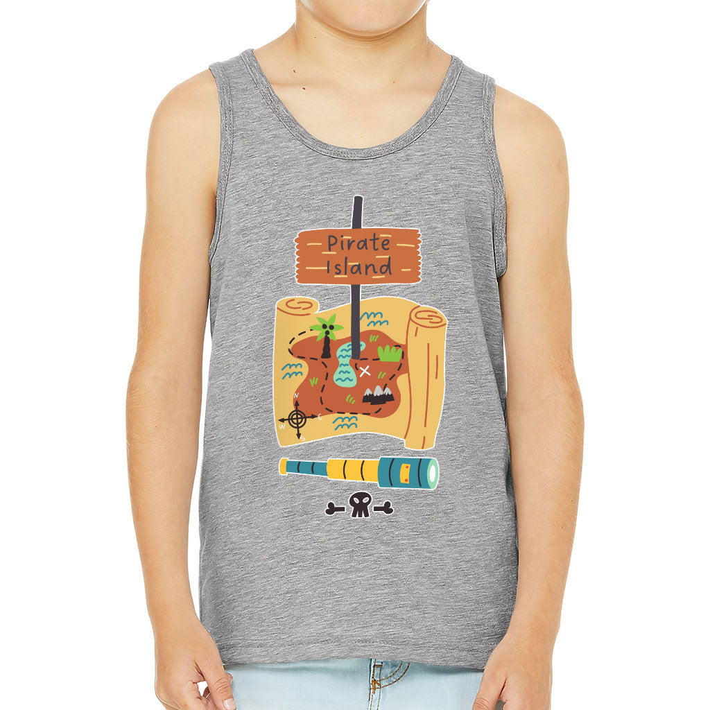 Pirate Island Kids' Jersey Tank - Map Print Sleeveless T-Shirt - Cool Kids' Tank Top