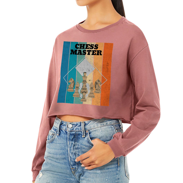 Chess Master Cropped Long Sleeve T-Shirt - Board Game Women's T-Shirt - Art Long Sleeve Tee
