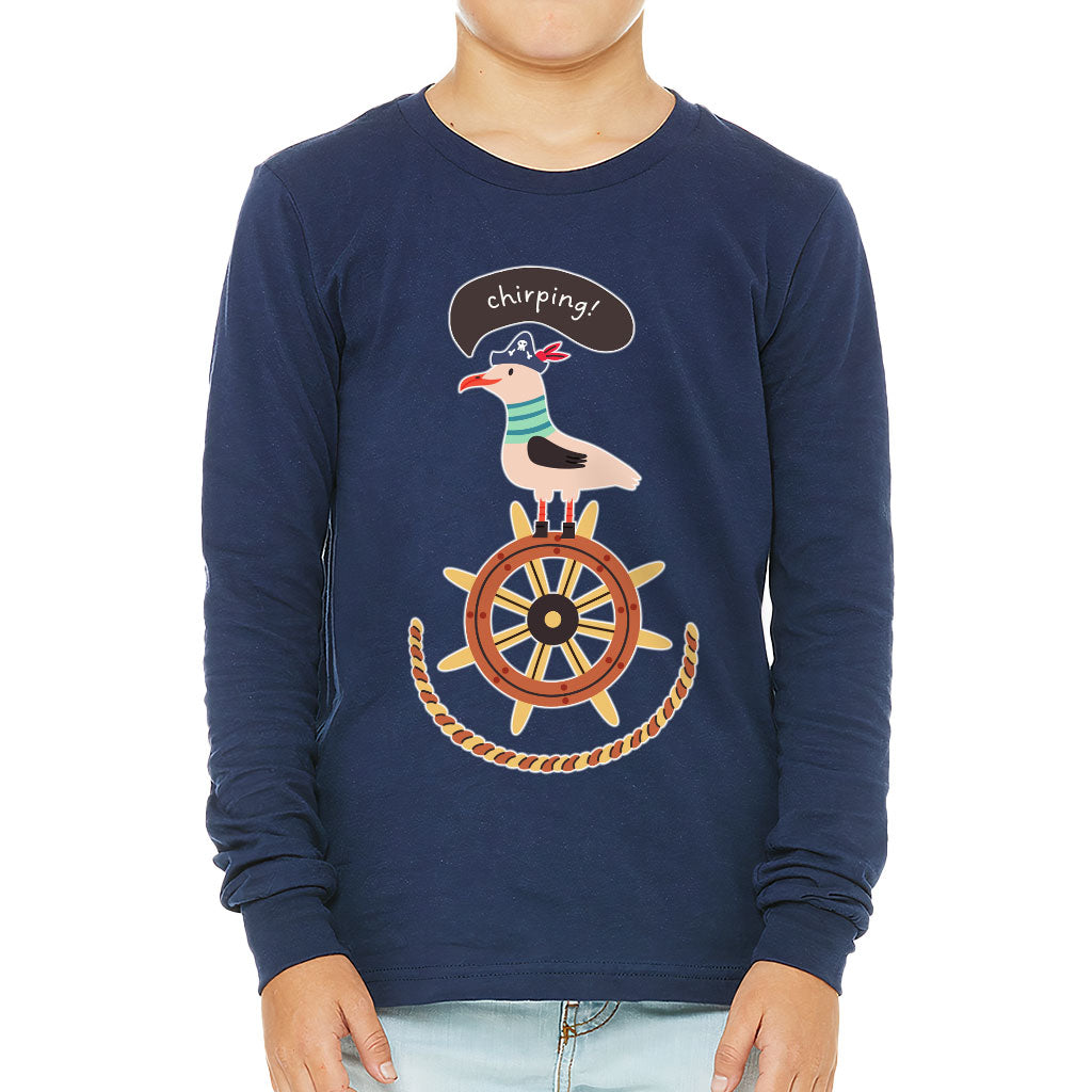 Sea Ship Themed Kids' Long Sleeve T-Shirt - Bird T-Shirt - Printed Long Sleeve Tee
