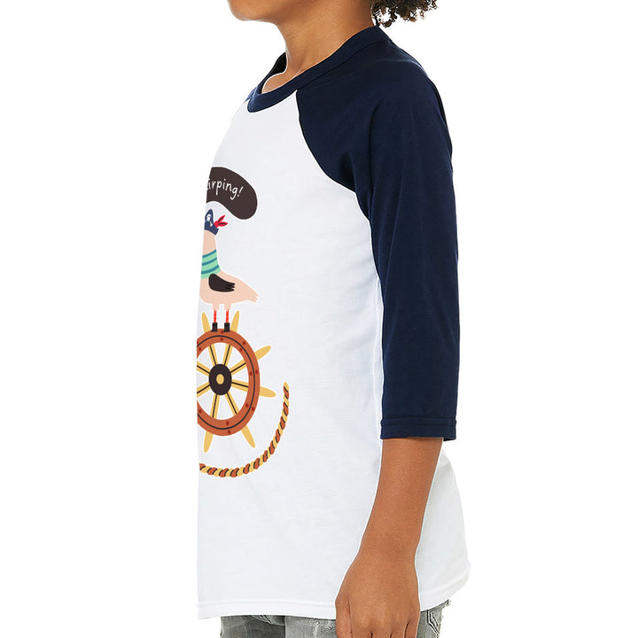 Sea Ship Themed Kids' Baseball T-Shirt - Bird 3/4 Sleeve T-Shirt - Printed Baseball Tee