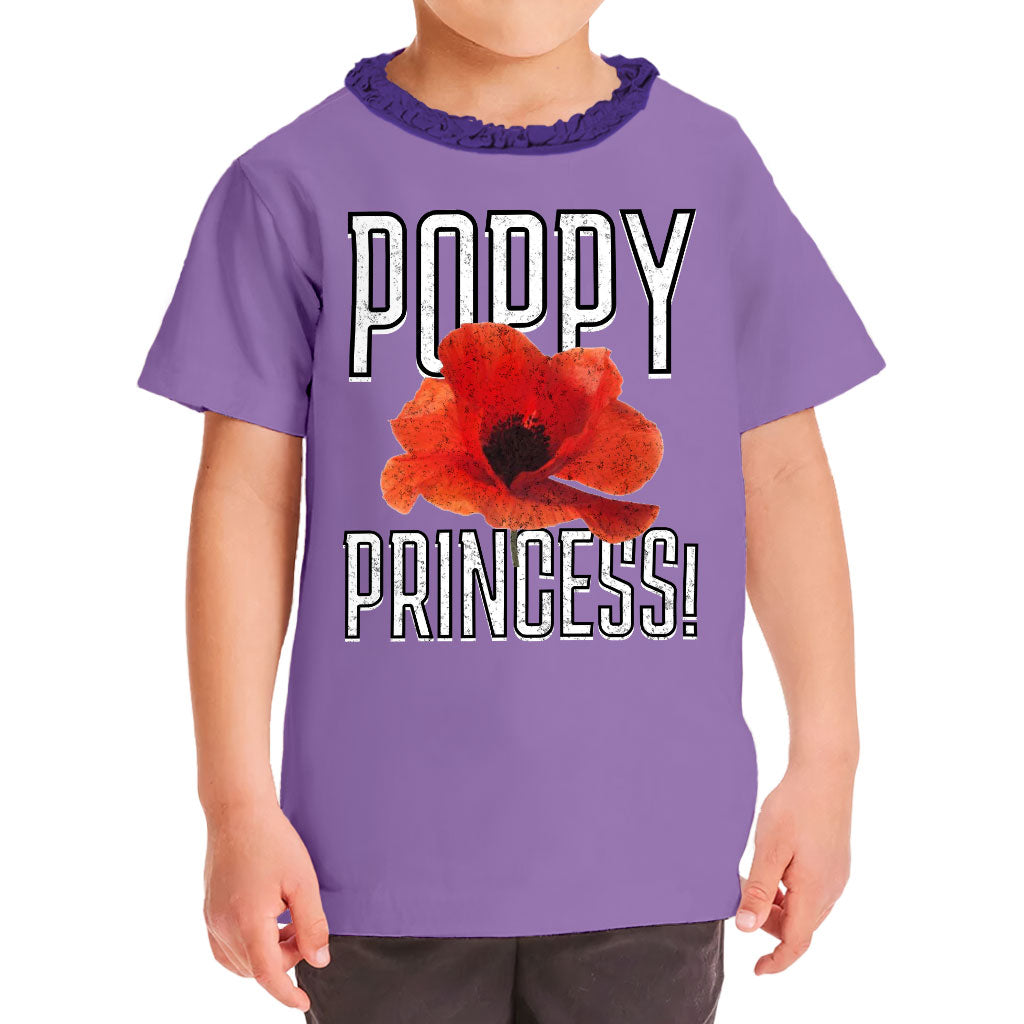 Poppy Princess Girls' Ruffle Neck T-Shirt - Cute Toddler T-Shirt - Themed Ruffle Neck Tee