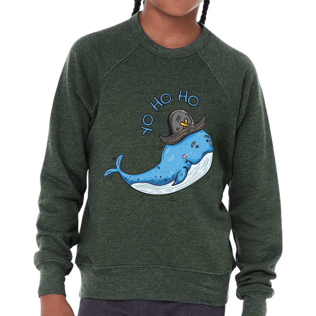 Whale Print Kids' Raglan Sweatshirt - Yo Ho Ho Sponge Fleece Sweatshirt - Graphic Sweatshirt